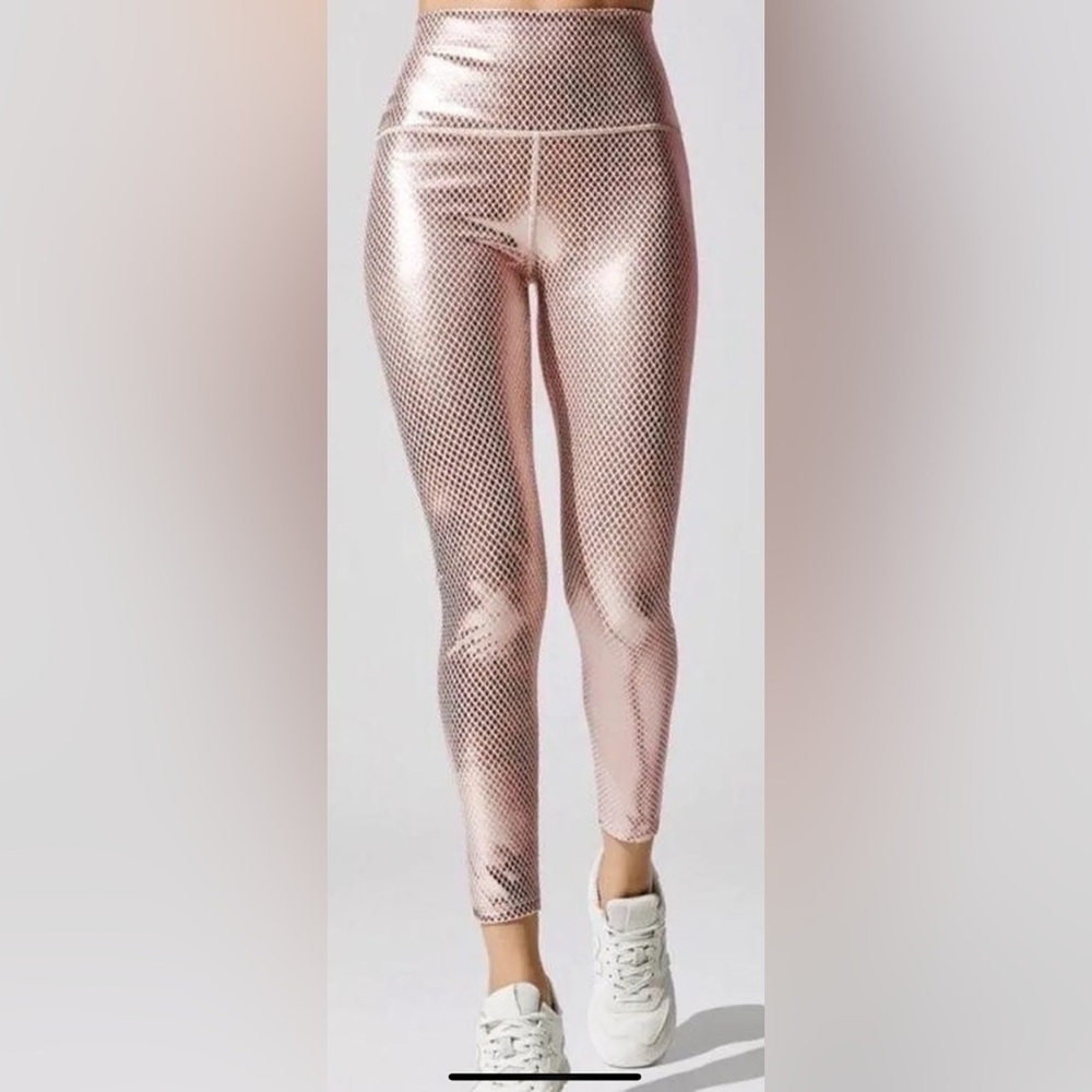 Carbon38 Scales Shine 7/8 High Rise Metallic Fishnet Rose Gold Leggings size S
